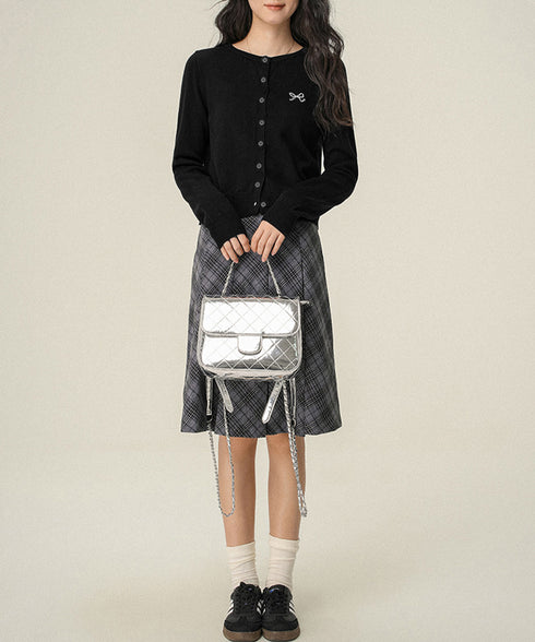 ワンポイントカーディガン リボン刺しゅう ニットトップス レディース 前開き ニットアウター クルーネック ニットセーター 韓国風 カジュアル ニット羽織 着回し 24TPS-052